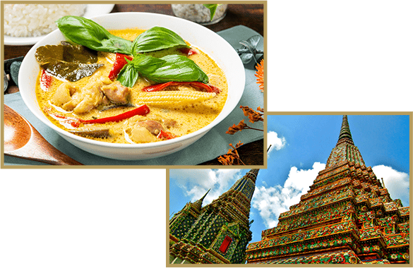 アジアの料理と建物