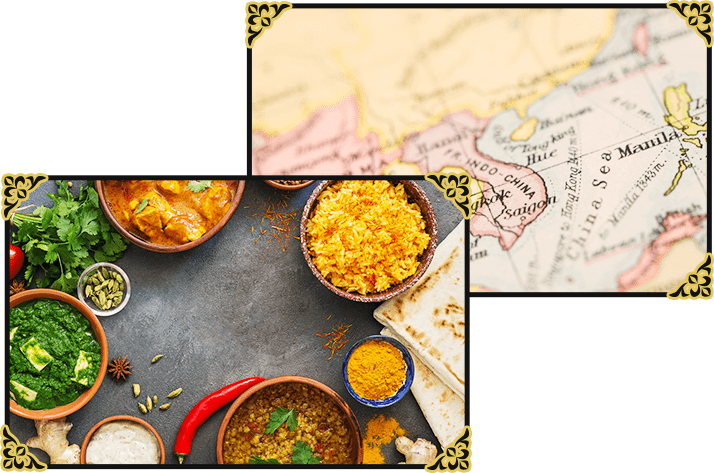 アジアの料理と地図