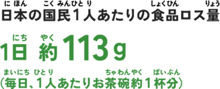 日本の国民1人あたりの食品ロス量　1日約113g