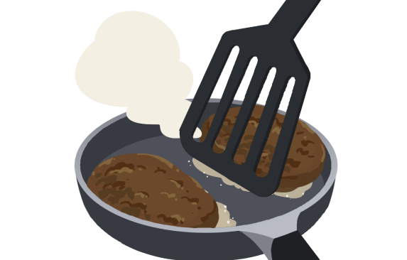 フライパンのヘリを使って側面を焼く