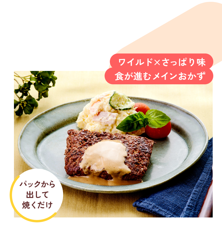 パックから出して焼くだけ ワイルド×さっぱり味 食が進むメインおかず パックdeハンバーグ