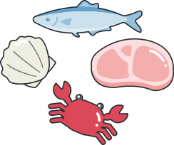魚、肉、蟹、貝