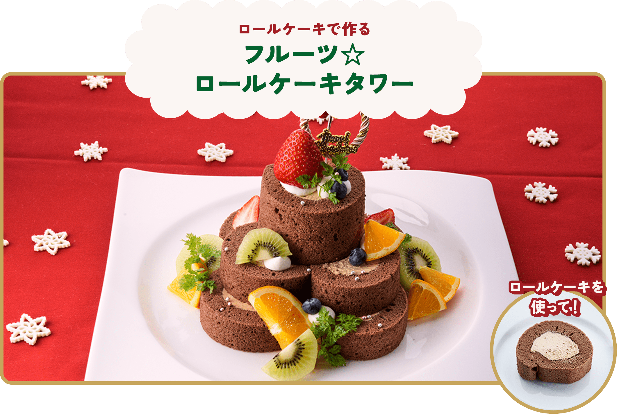 ロールケーキで作る　フルーツ☆ロールケーキタワー